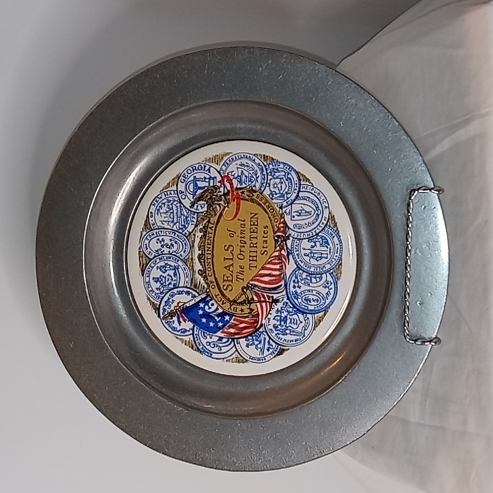 vintage H R Johnson Seals of the Thirteen States on Pewter Plate Made England